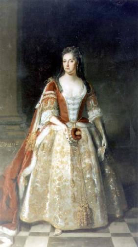 Portrait of Angelina Magdalena (c.1666-1736), second wife of 1st Viscount St. John in coronation rob