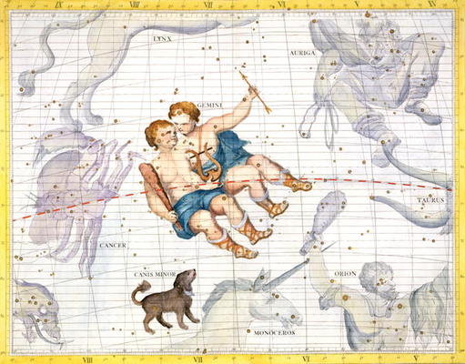 Constellation of Gemini with Canis Minor, plate 13 from 'Atlas Coelestis', by John Flamsteed (1646-1 de Sir James Thornhill