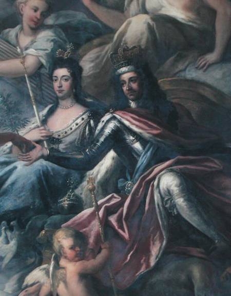 Ceiling of the Painted Hall, detail of King William III (1650-1702) and Queen Mary II (1662-94) Enth de Sir James Thornhill