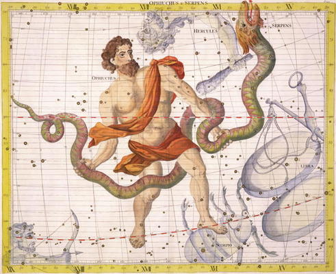 Constellation of Ophiucus and Serpens, plate 22 from 'Atlas Coelestis', by John Flamsteed (1646-1710 de Sir James Thornhill