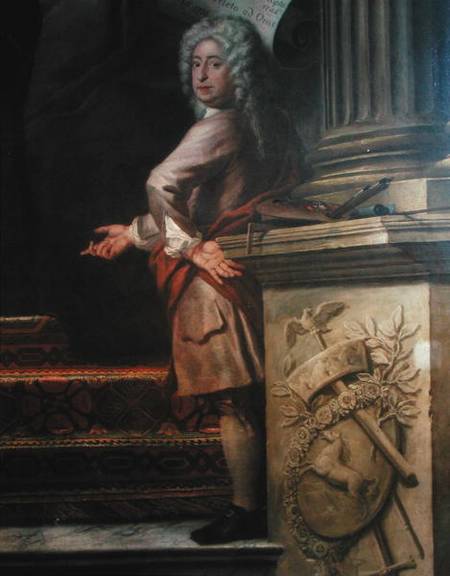 Rear wall painting of the Upper Hall glorifying George I (1660-1727) and the House of Hanover, detai de Sir James Thornhill