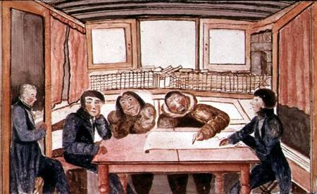 Two eskimos, Ikmalik and Apelaglui sketching the coast of King William Island on board the `Victory' de Sir John Ross