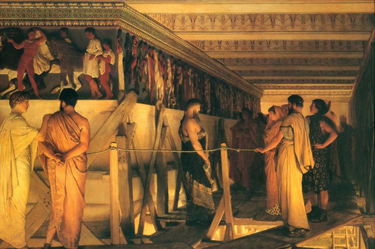 Phidias Showing the Frieze of the Parthenon to his Friends de Sir Lawrence Alma-Tadema