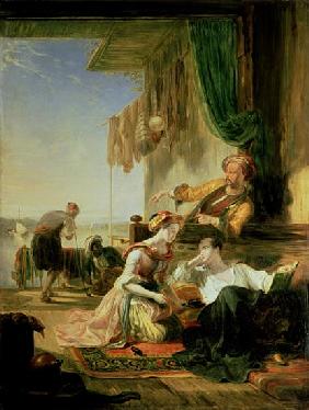 Lord Byron reposing in the house of a fisherman having swum the Hellespont