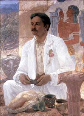 Portrait of Sir Arthur John Evans (1851-1941) among the ruins of the Palace of Knossos