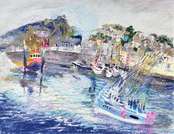 Fishing Harbour, Newlyn, Cornwall, 2005 (oil pastel & acrylic on board)  de Sophia  Elliot