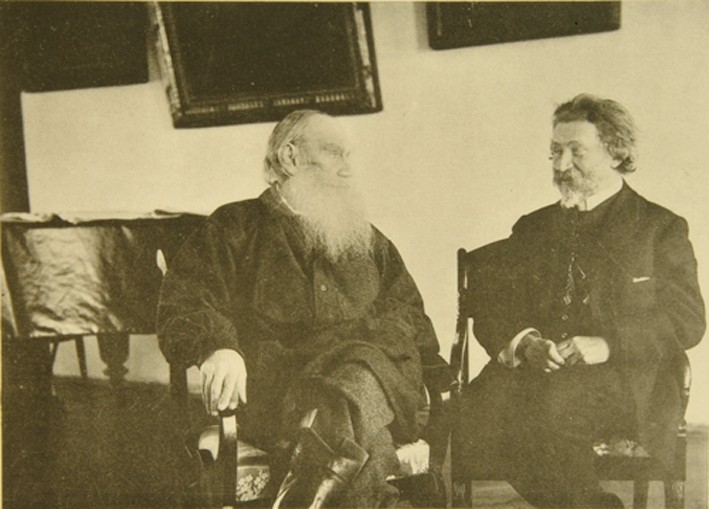 Leo Tolstoy with the painter Ilya Repin (1844–1930) de Sophia Andreevna Tolstaya