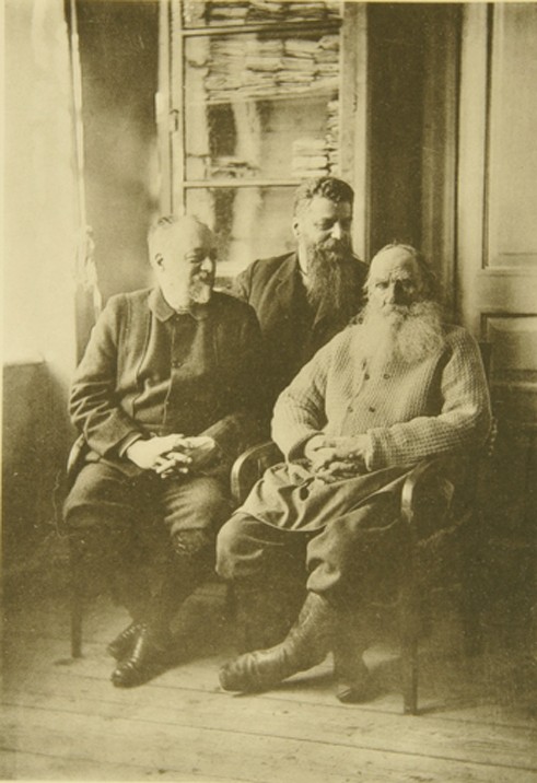 Leo Tolstoy with the politician Mikhail Stakhovich (1861-1923) and the son-in-law Mikhail Sukhotin ( de Sophia Andreevna Tolstaya