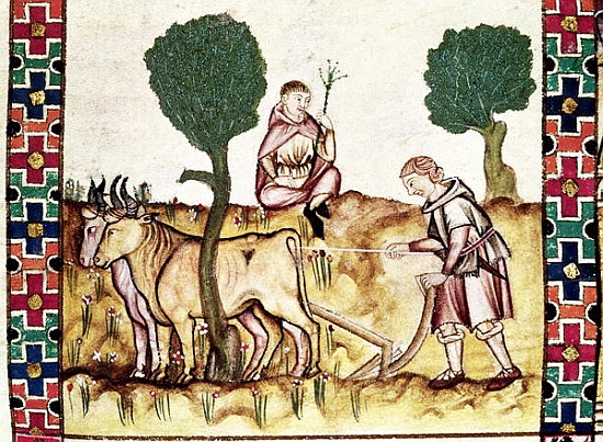 Fol.237r A farmer teaching his son to plough a field de Spanish School