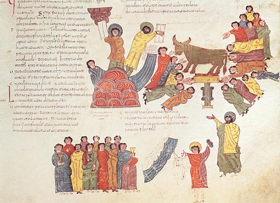 Fol.46r Adoration of the Golden Calf, from the ''Bible Mozarabe'' de Spanish School