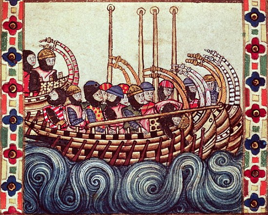 Fol.53r Departure of a Boat for the Crusades, written in Galacian for Alfonso X (1221-84) de Spanish School