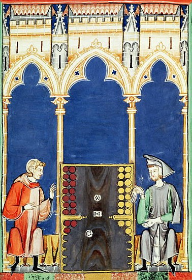 Fol.85v Two Backgammon Players, from the ''Book of Games, Chess, Dice and Boards'' de Spanish School