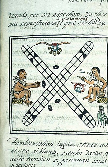 Ms Palat. 218-220 Book IX Aztec men gambling Patoli, from the ''Florentine Codex'' by Bernardino de  de Spanish School