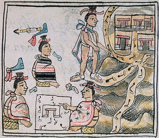 Ms Palat. 218-220 Book IX Aztecs consulting and following a map, from the ''Florentine Codex'' by Be de Spanish School