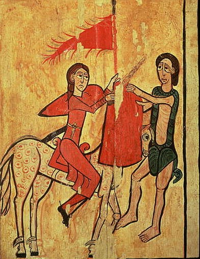 St. Martin and the Beggar, detail from an altar frontal from Sant Marti de Puigbo, Gombren de Spanish School
