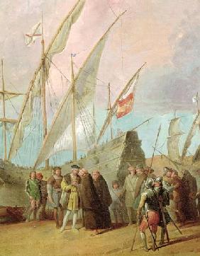 Departure of Christopher Columbus (1451-1506) from Palos, detail of the central group