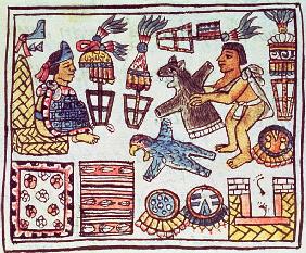 Ms Palat. 218-220 Book IX Montezuma II (1466-1520) receiving tributes, from the ''Florentine Codex''