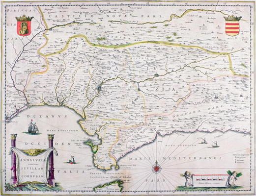 Map of Andalusia, Spain (engraving) de Spanish School, (17th century)