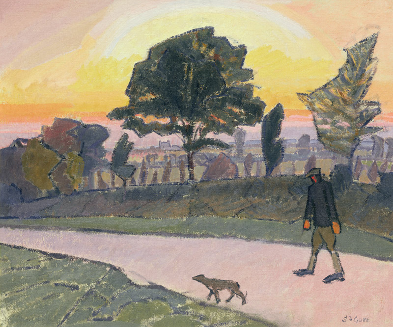 Sunset, Letchworth, with Man and Dog de Spencer Frederick Gore