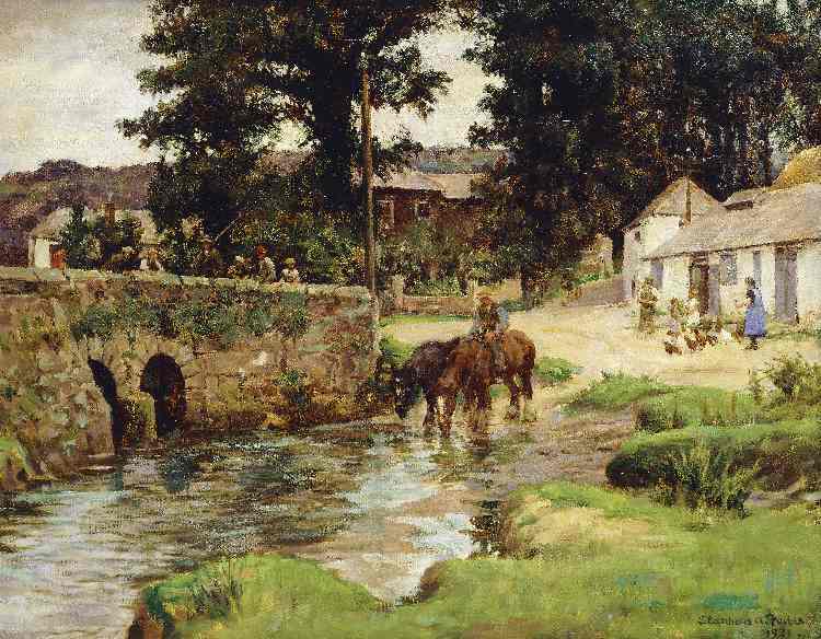 Tränken der Pferde an Dorfbach (Watering the Horses in the Village Stream) de Stanhope Alexander Forbes
