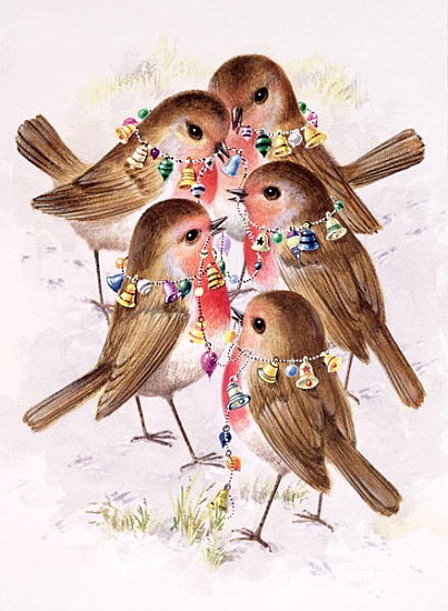 Christmas Robins (w/c on paper)  de Stanley  Cooke