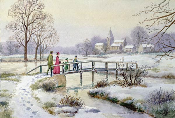 Footbridge in Winter (w/c on paper)  de Stanley  Cooke