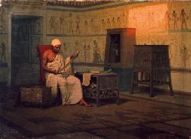 Egyptian priest reading a papyrus