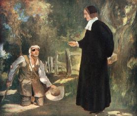 Bishop Ken and a Beggar (colour litho)