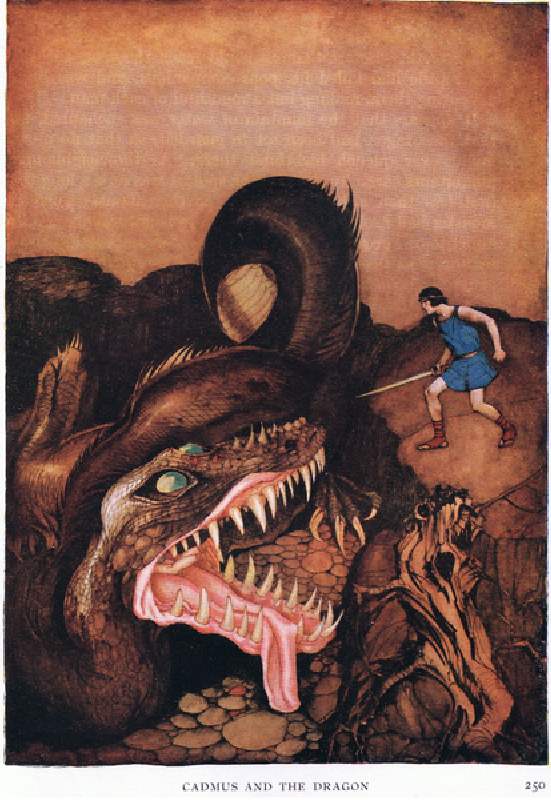 Cadmus and the dragon, 1938 (colour litho) de Stephen Reid