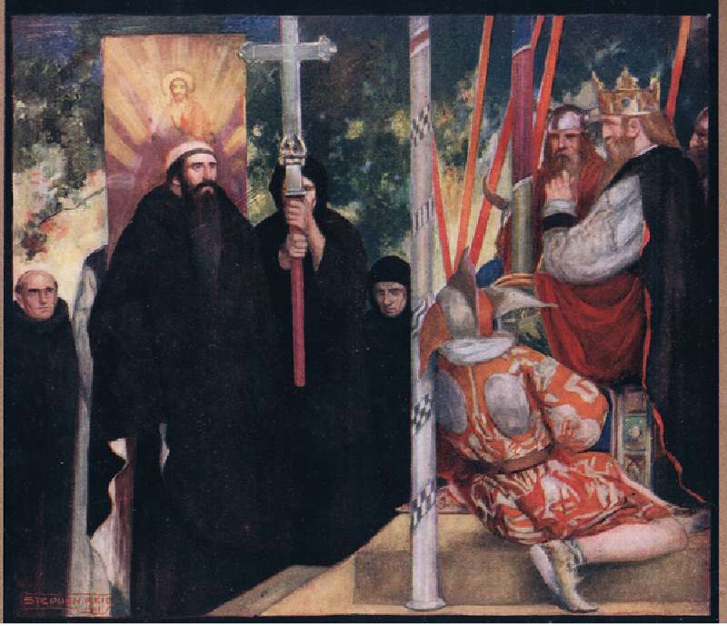 The Reception of Saint Augustine by Ethelbert (colour litho) de Stephen Reid