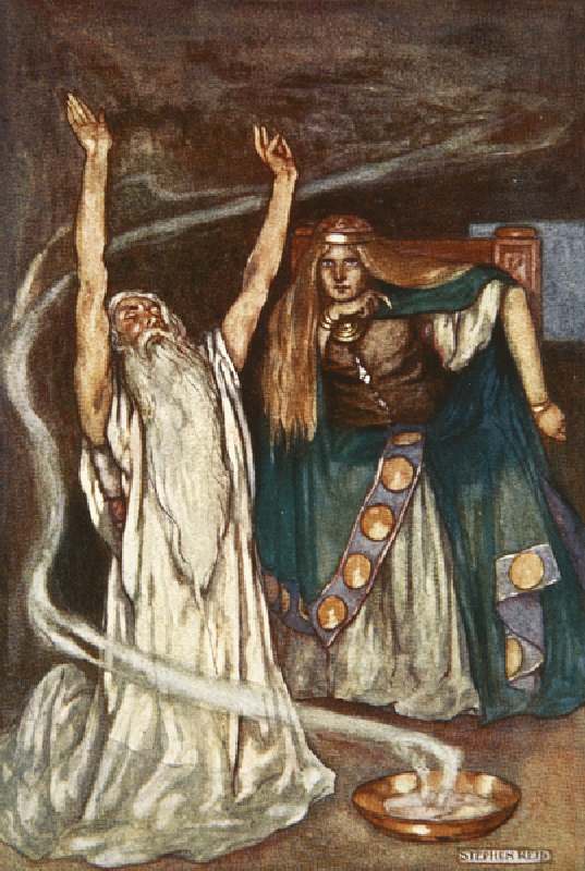 Queen Maeve and the Druid, illustration from Cuchulain, The Hound of Ulster, by Eleanor Hull (1860-1 de Stephen Reid