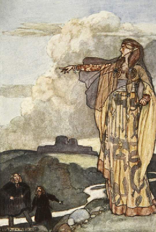 Macha curses the Men of Ulster, illustration from Cuchulain, The Hound of Ulster, by Eleanor Hull (1 de Stephen Reid
