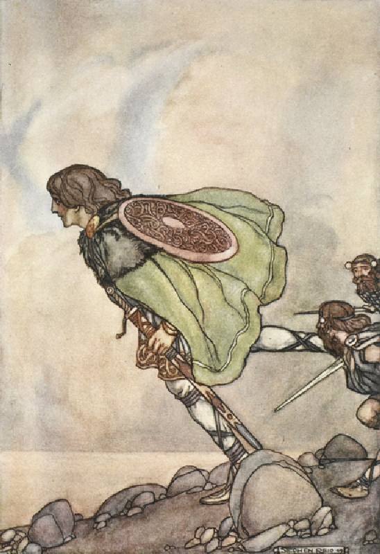 They ran him by hill and plane, illustration from The High Deeds of Finn, and other Bardic Romances  de Stephen Reid