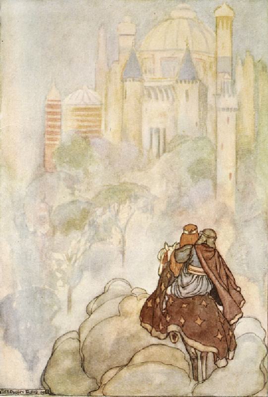 They rode up to a stately palace, illustration from The High Deeds of Finn, and other Bardic Romance de Stephen Reid