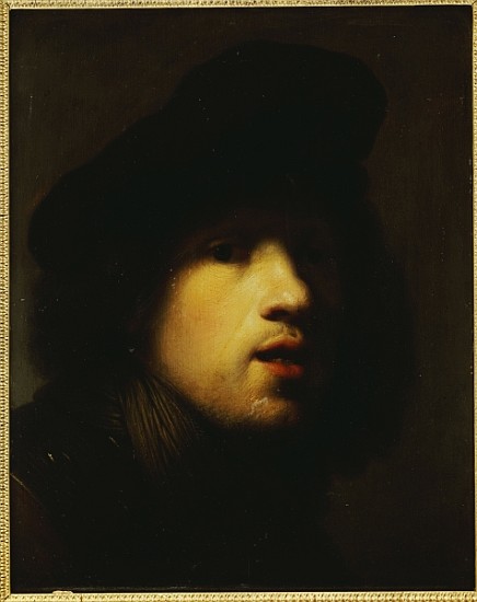Portrait of the artist, head and shoulders, in a black beret and a gorget de (studio of) Rembrandt Harmensz. van Rijn