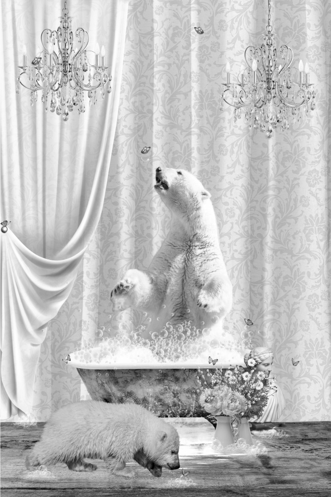 Polar Bears &amp; Bubbles Black &amp; White de Sue Skellern