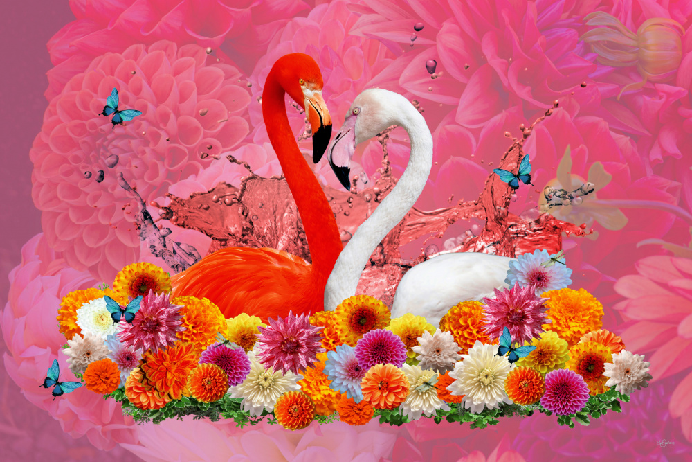 Flamingo &amp; Dahlias Spring de Sue Skellern