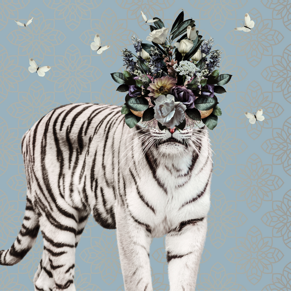 Spring Flower Bonnet On White Tiger de Sue Skellern