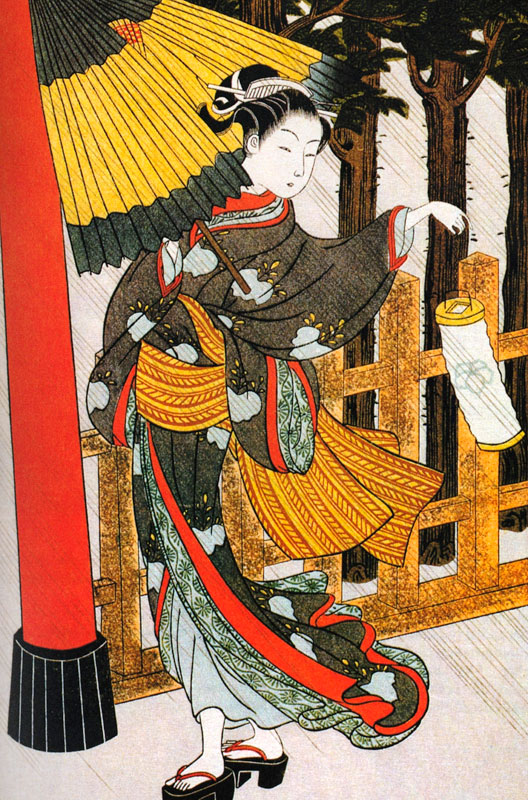 Girl on Her Way to the Shinto Shrine on a Stormy Night de Suzuki Harunobu