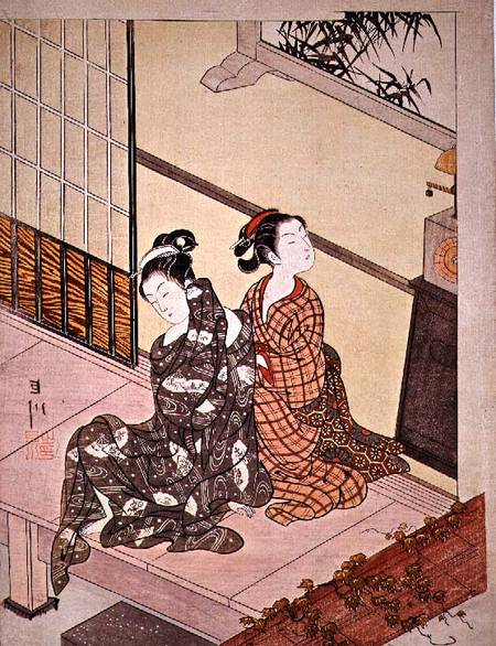 The Evening Bell of the Clock, one of a series of 'Eight Parlour Scenes', which translate the classi de Suzuki Harunobu