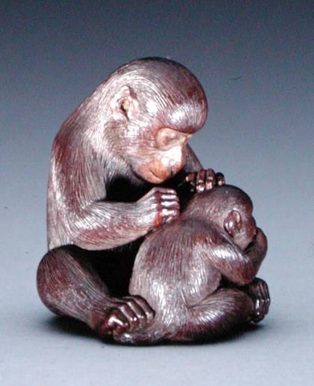 Netsuke depicting a mother monkey and her son de Suzuki Tokuku