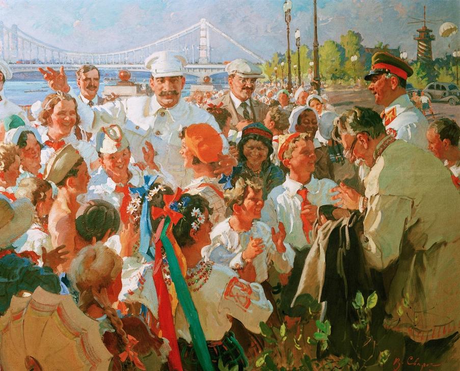 I.V.Stalin and members of the Polit– buro among children in de Wassili Semjonowitsch Swarog