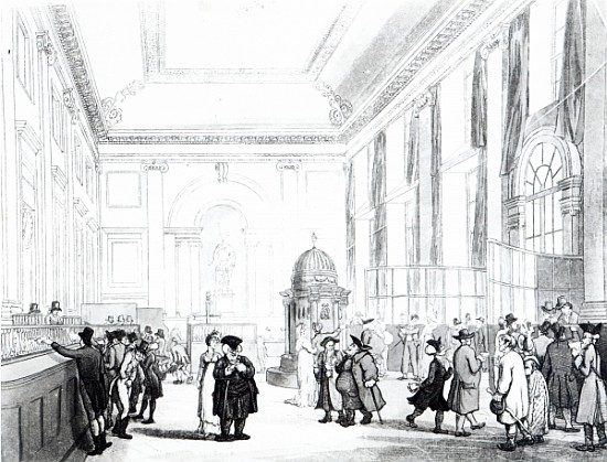 Bank of England, Great Hall, from Ackermann''s ''Microcosm of London'' de T.(1756-1827) Rowlandson
