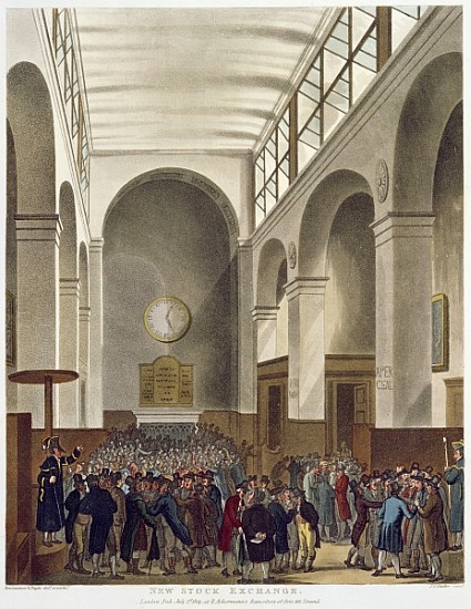 The New Stock Exchange, Bartholomew Lane, from Ackermann''s ''Microcosm of London'', published 1809 de T.(1756-1827) Rowlandson