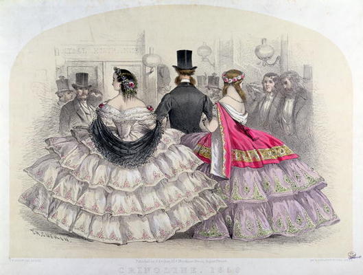 Ladies Wearing Crinolines at the Royal Italian Opera, Covent Garden, 1859 (colour engraving) de T. H. Guerin