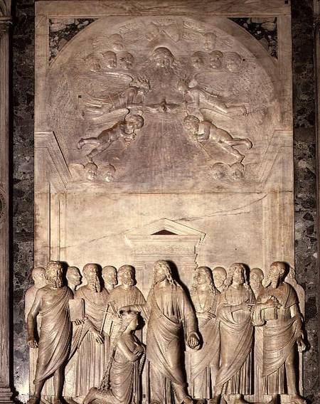 Coronation of the Virgin, sculptured marble altarpiece de T.  Lombardo