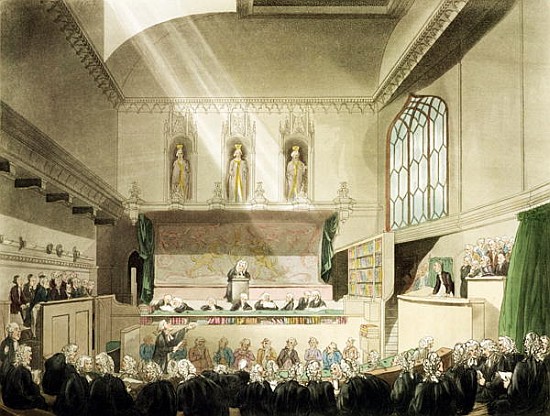 Court of King''s Bench, Westminster Hall, from ''The Microcosm of London''; engraved by J. Black (fl de T. Rowlandson