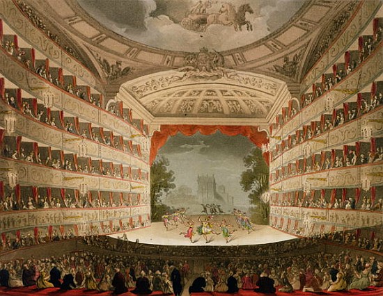 Kings Theatre Opera House; engraved by J. Bluck, pub.Ackermann''s ''Repository of Arts'' de T. Rowlandson