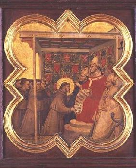 St. Francis presenting his Rule to the Pope (tempera on panel)