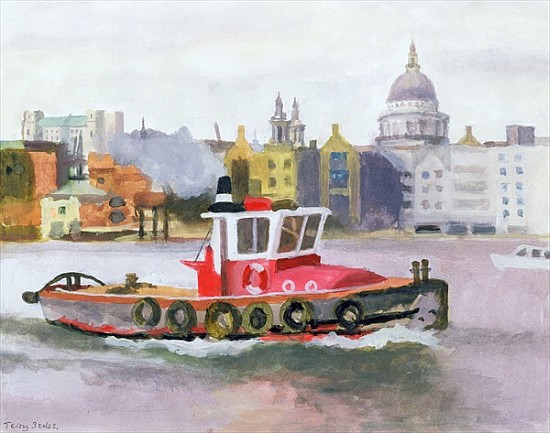Red Tug passing St. Pauls, 1996 (w/c & gouache on paper)  de Terry  Scales